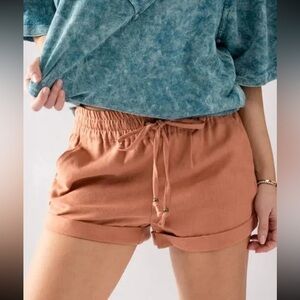 Urban Daizy Clay Linen Type Waistband String Tie Shorts